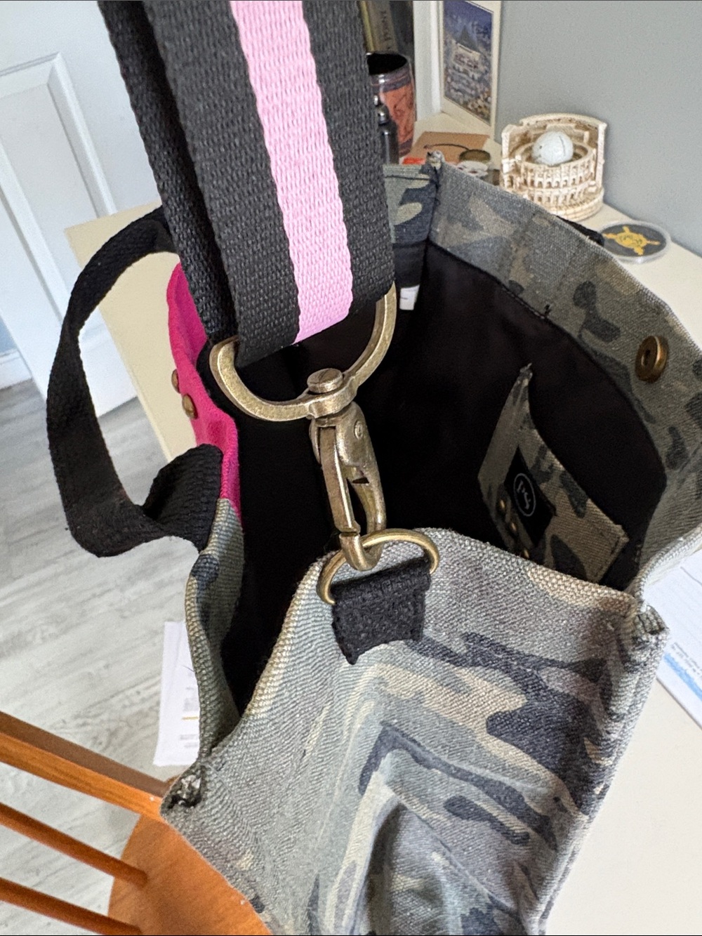 Camo Canvas Tote with Pink Center Panel - Picture 2 of 4